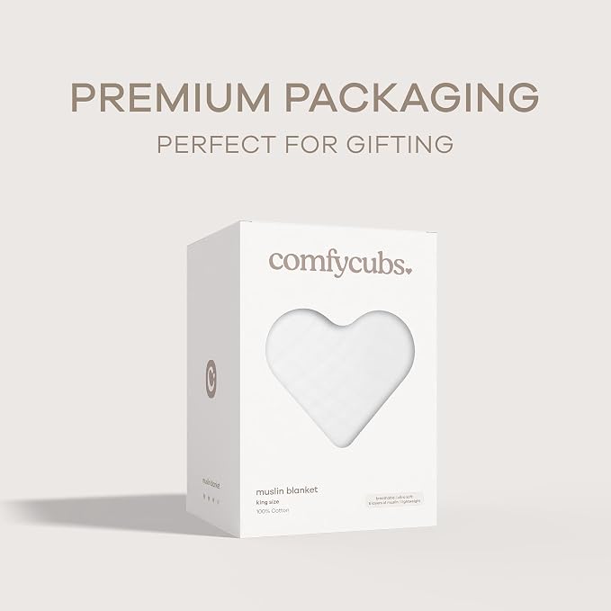 Comfy Cubs Adult Muslin Blanket 108x90” King Swaddle Blankets, White | 6 Layer Soft, Breathable & Lightweight Muslin Adult Blanket - Machine Washable & Designed in the US Bedding for All Seasons