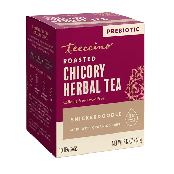 Teeccino Snickerdoodle Herbal Tea - Dessert Beverage That’s Prebiotic, Caffeine-Free & Acid Free, 10 Tea Bags
