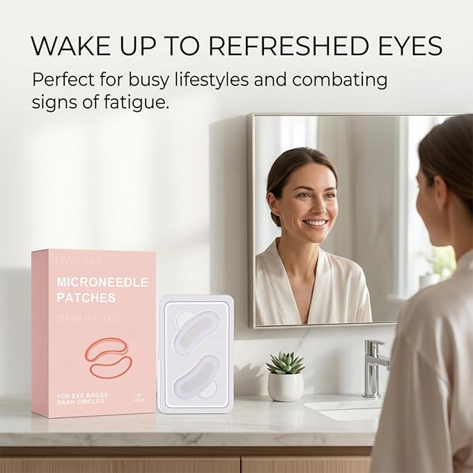 4 Pairs Micro Eye Patches, Under Eye Patches for Puffy Eyes & Dark Circles, Dissolving Micro-Dart Eye Patches with Hyaluronic Acid, Peptides & Vitamin C, Wrinkle & Smile Line Patches for Eye Care