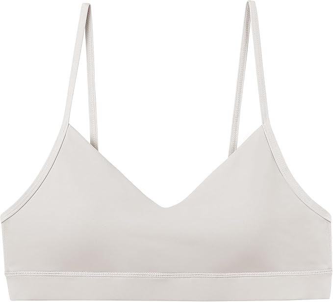 Oalka V Neck Sports Bra for Women Adjustable Padded Thin Straps Wireless Yoga Bras