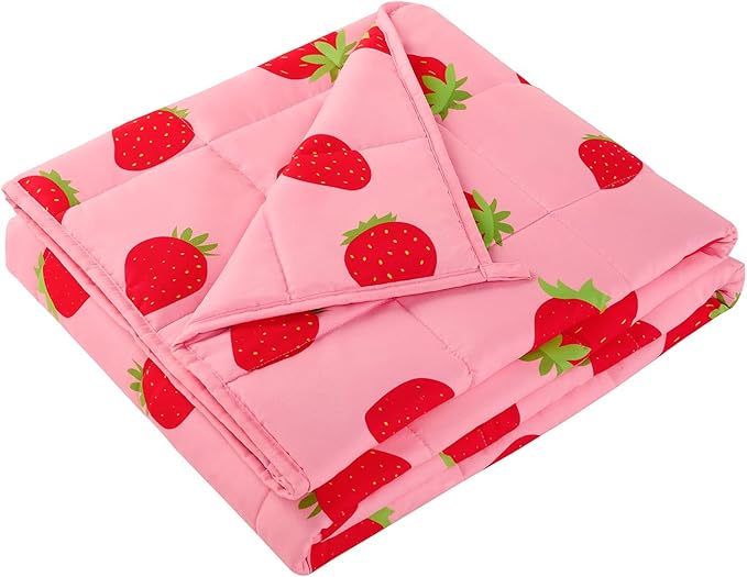 Weighted Blanket - 10 lbs Pink Strawberry Heavy Blanket - Small Size Breathable Lap Blanket(41"x60", 10 lbs)