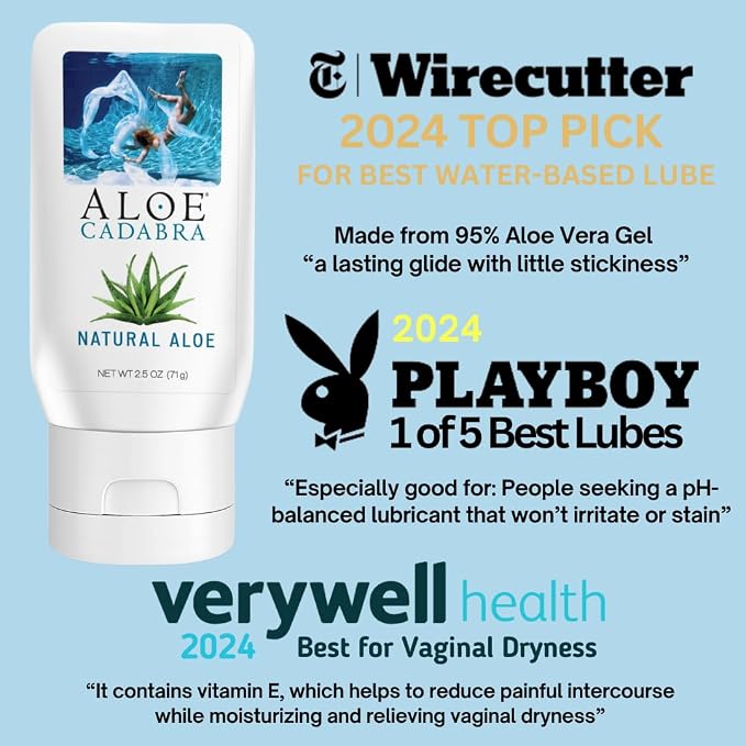 Aloe Cadabra Natural Water Based Personal Lubricant and Vaginal Moisturizer, NSF Certified Organic Aloe Lube for Men, Women and Couples, Non-Staining, pH Balanced (Unscented 2.5 Ounces, 2 Pack)