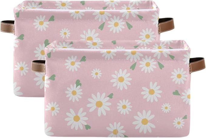 Aslsiy Storage Basket Daisy Spring Daisy Flower Nursery Bins Baby Box Canvas Clothes Shelf Basket Laundry Hamper Gift Baskets for Home Closet 1 Pcs