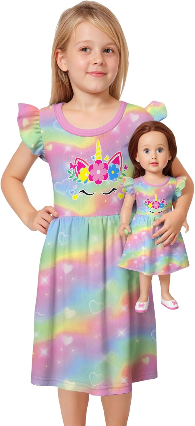 LQSZ Doll and Girl Matching Princess Dress Outfits for Girls and 18" Matching Doll and Girl Clothes