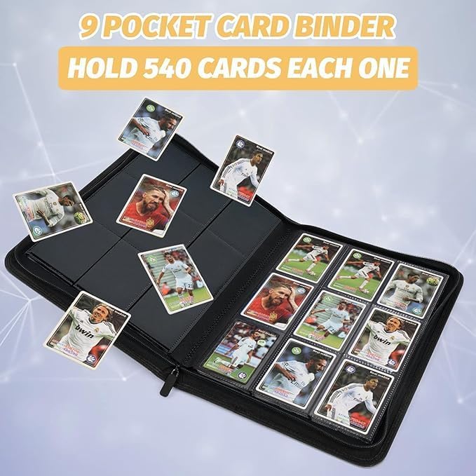 9 Pockets Card Binder,Premium Zip Trading Card Binder,540 Double Sided Pocket PU Collection Binder, Collector Album, Card Folder for MTG, TCG, Business Cards.(Black)