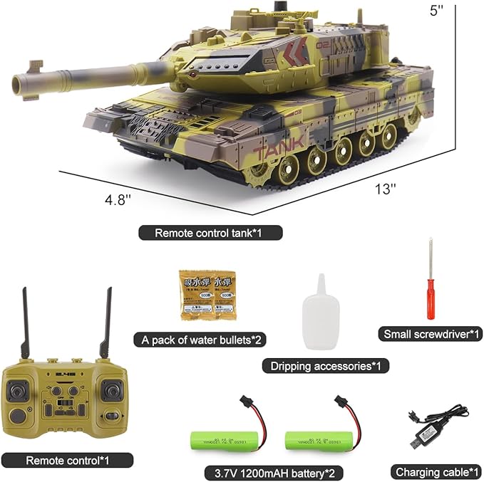 RC Tank That Shoots for Kids Adults, 2.4G Remote Control Army Tank Toys with Auto Demo Sound Light Smoke, 13 Channel Military Vehicles Model Gift for Boys, Army Beige