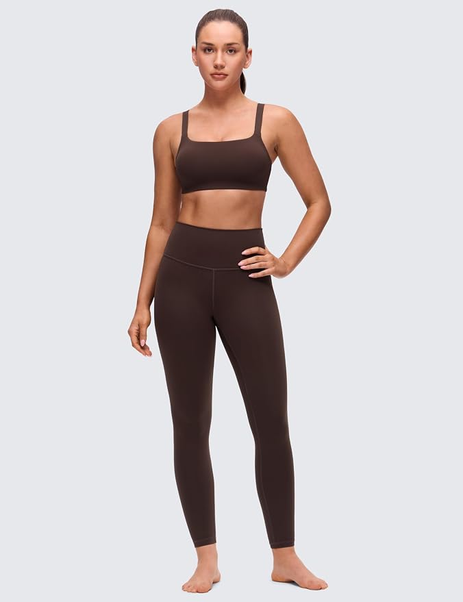 CRZ YOGA Butterluxe Adjustable Wide Strap Sports Bras for Women - Square Back Padded Scoop Neck Yoga Top