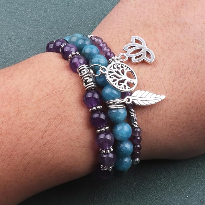 UEUC Tree of Life Yoga Healing Stone Bracelets,Multilayer Lotus Chakra Stone Reiki Bracelet Sets,Anxiety Crystal Natural Stone,for Women Stress Relief