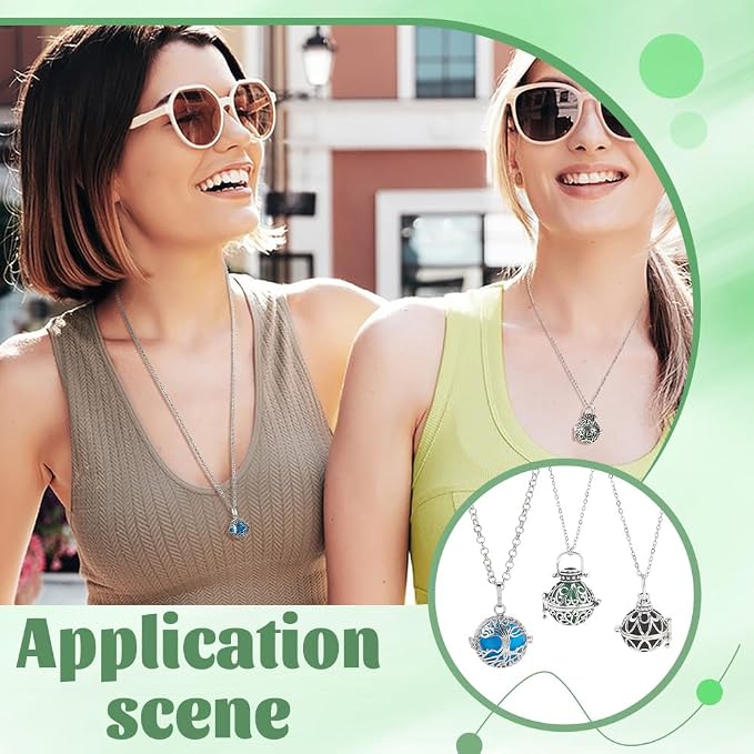 PH PandaHall 3pcs Essential Oil Diffuser Necklace Aromatherapy Locket Pendant Stainless Steel Jewelry Chains Hollow Cage Pendant with 10pcs Cotton Balls for Men Women Jewelry Birthday Gifts, Platinum