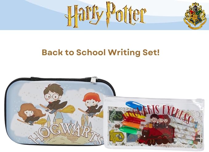 Innovative Designs Harry Potter Hogwarts Pencil Case Set with Stickers and Gel Pens for Kids, Molded with Zip Closure
