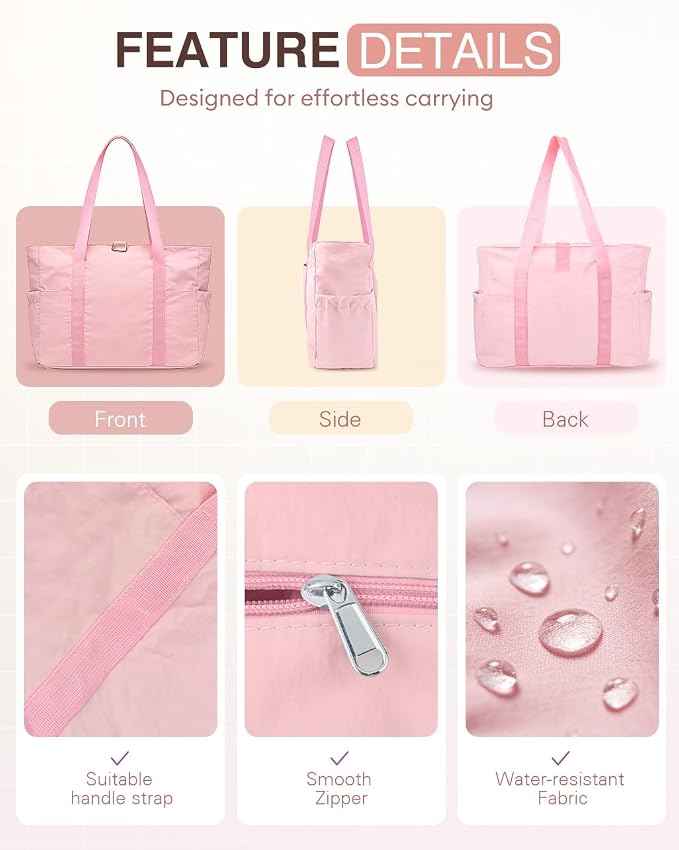 Tote Bag for Women, 26L Capacity Travel Purses Work Bag, Small Zipper Tote Bag for Travel Nurse Gym Teacher