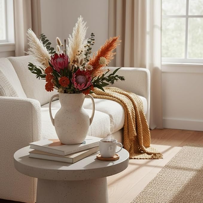 Emotionally Grounded Vase, Vaseking Large Ceramic Rustic Vase with 2 Handles, 8.6 inch Minimalist Decorative Farmhouse Vases for Home Decor, Living Room, Enterway, Table Decoration, Speckled White