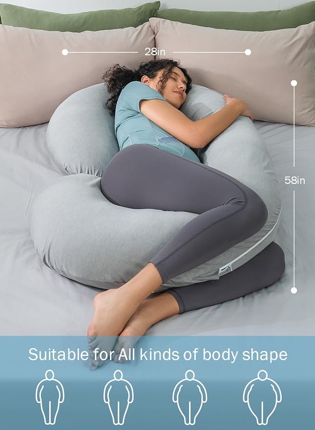 INSEN Cooling Pregnancy Pillow, Maternity Pillow with Soft Tencel Cover,C Shaped for Pregnant Women and Side Sleeping, Dark Gray