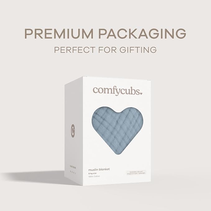 Comfy Cubs Adult Muslin Blanket 108x90” King Swaddle Blankets, Pacific Blue | 6 Layer Soft, Breathable & Lightweight Muslin Adult Blanket - Machine Washable & Designed in the US Bedding for All Seasons