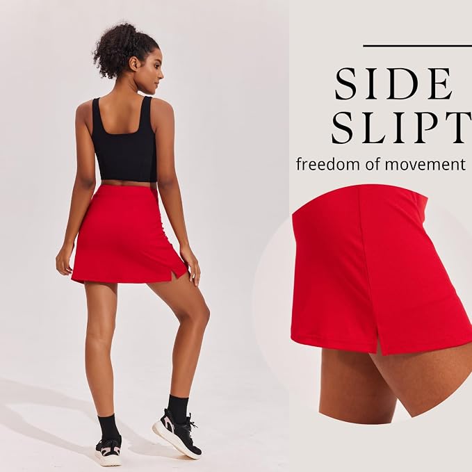 Ekouaer 16" Skorts for Women with Pockets Golf Pickleball Tennis Skirt | Silicone Grippers,2 Inner Pockets,Wide Waist,Side Slit Hem,Breathable,Soft,Lightweight
