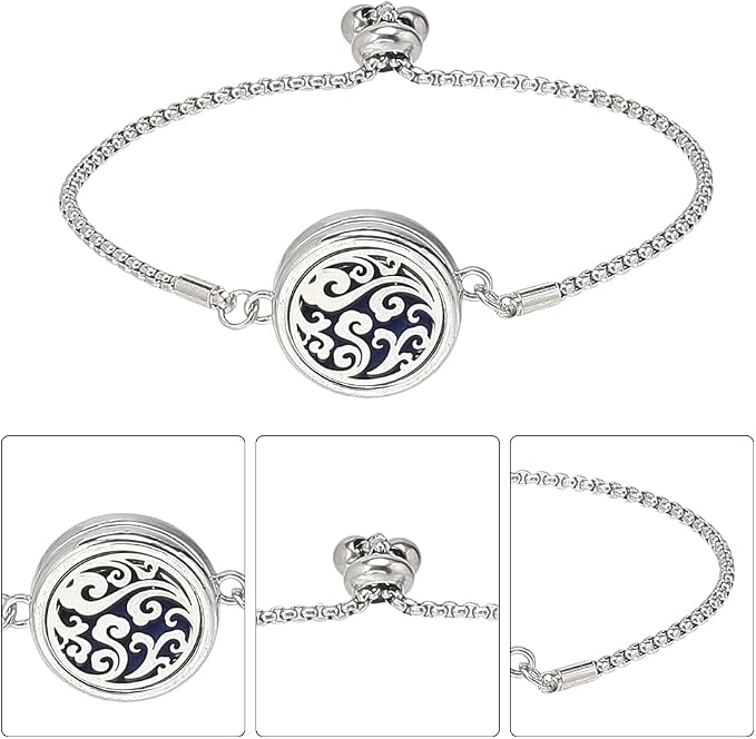 SUNNYCLUE 1 Box 2 Sets Essential Oil Diffuser Bracelet Adjustable Bangles with 10Pcs Refill Pads Stainless Steel Clouds Aromatherapy Locket Adjustable Jewelry for Women Yoga Travel Birthday DIY Gifts