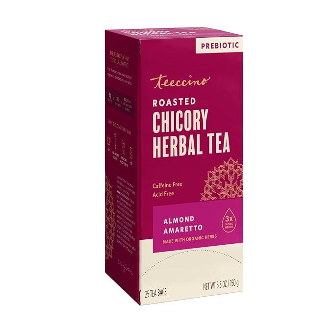 Teeccino Herbal Tea - Almond Amaretto - Rich & Roasted Herbal Tea That's Caffeine Free & Prebiotic for Natural Energy, 25 Tea Bags