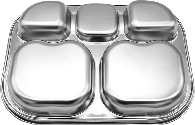 Korean Stainless Steel Non-Toxic Divided Plates for Toddlers & Kids 2-Pack | Premium 304 Electro-Polished Stainless Steel, No Black Residue, BPA-Free Tray for Picky Eater Babies and Littles