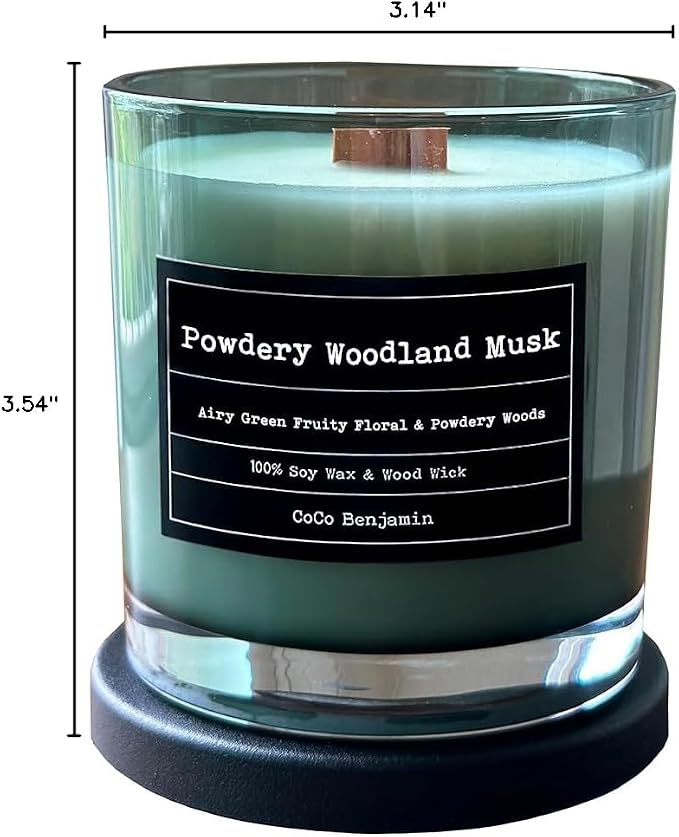 100% Soy, Highly Scented, Hand Poured Soy Candle (Powdery Woodland Musk (Wooden Wick))