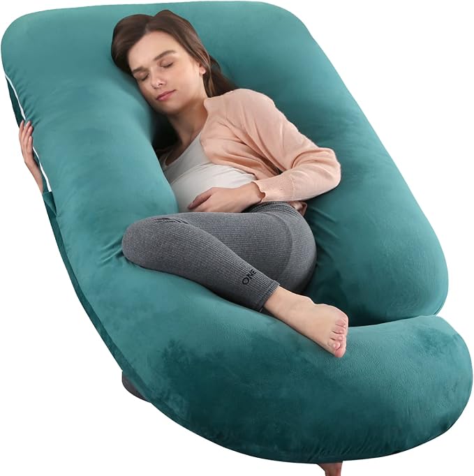 U-Shaped Full Body Pregnancy Pillow for Sleeping โ 57" Maternity Pillow with Removable Cover, Support for Back, Legs, Belly & Hips (Velvet-Forest Green)