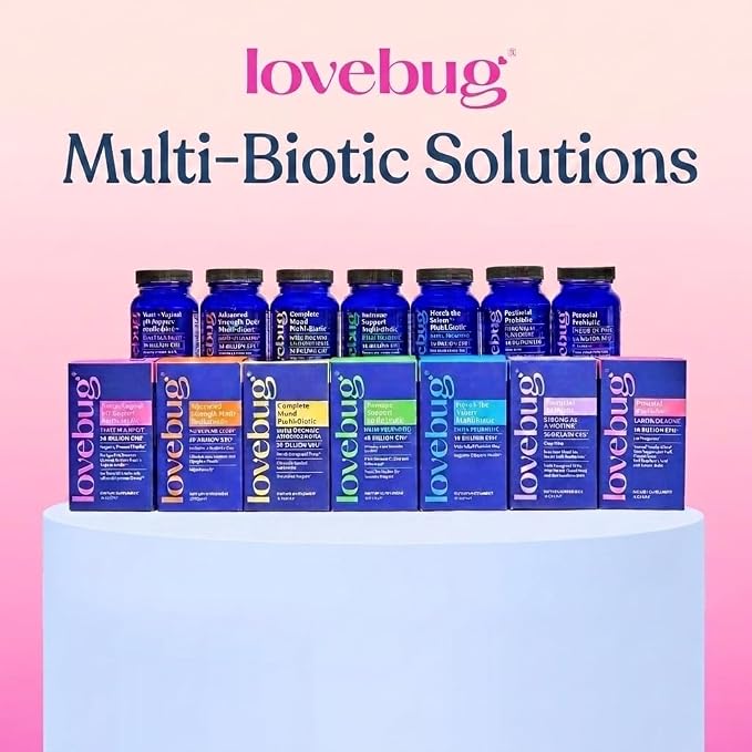 LOVEBUG Yeast + Vaginal pH Support | Clinically Studied Ingredients for Yeast & UTIs | Multi Strain 50 Billion CFU | 60 Capsules