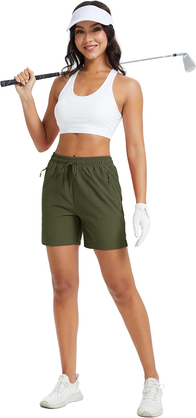MAGCOMSEN Women's 5" Hiking Shorts UPF 50+ Quick Dry Lightweight Athletic Running Golf Summer Casual Shorts with Pockets