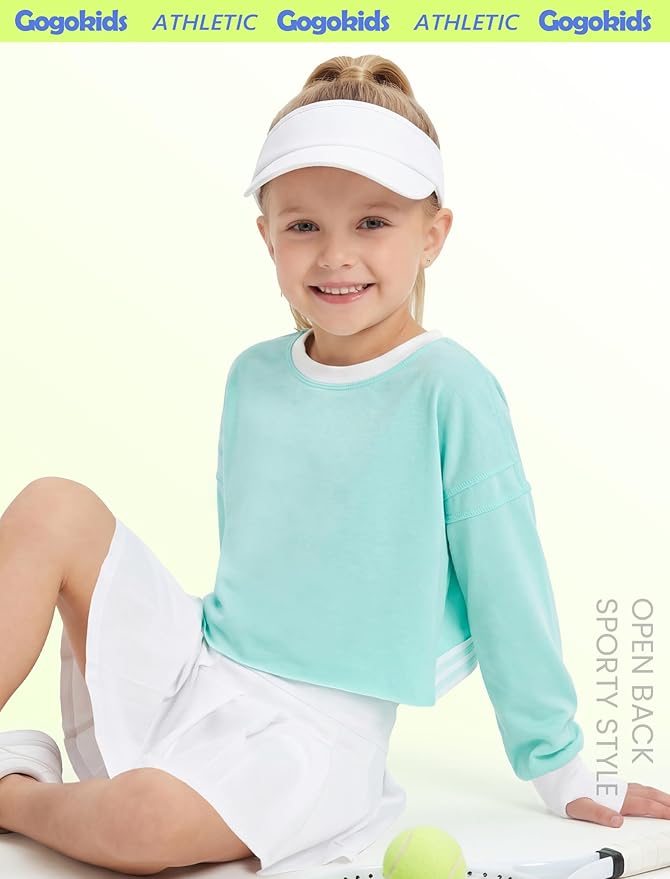Gogokids Girls Shirts Long Sleeve Athletic Shirts Open Back Tops Active Sports Tshirts Yoga Workout Crop Tees 5-14 Years