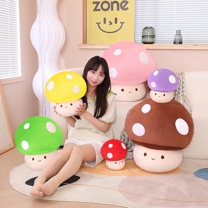 Cute Mushroom Plush Toy, Purple Mushroom Plush Pillow 3D Soft Mushroom Plushie, Mushroom Hugging Plush Pillow Gift for Girls Kids Home Mushroom Decor Christmas Birthday 35cm