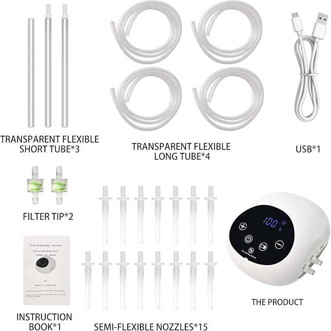 Electric Enema Kit for Colon Cleanse, Adjustable Water Pressure 1-100 Levels with LCD Display, Portable & Rechargeable, External Water Supply, Includes Multiple Nozzles, Design for Women and men'Use.