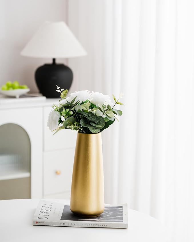 Simple Boho Ceramic Flower Vase for Home Decor (Light Gold,Super Big) | 10'' Modern Vase for Flower Plant Pampas Grass, Fit for Table Shelf Centerpieces, Living Room Kitchen Bedroom Wedding Gift