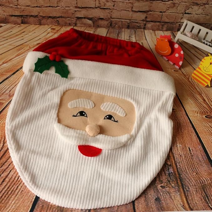 VANTATY Christmas Santa Claus Toilet Seat Cover, Soft Flannel Chair Xmas Toilet Cover, Party Christmas Ornaments Holiday Decor