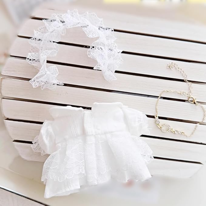 niannyyhouse 10cm-15cm Plush Doll Clothes White Headdress Dress Accessories Compatible with 17cm Labubu Doll