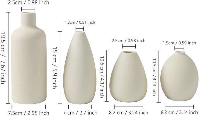 CEMABT Beige Ceramic Vase Set - 4 Small Unique Flower Vases for Centerpieces, Decorative Modern Vases for Home Decor