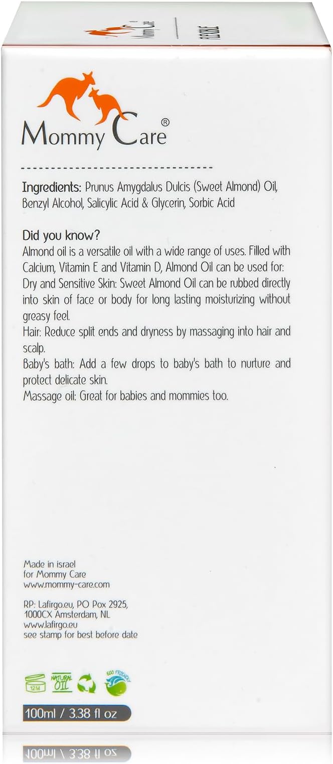 Mommy Care Perineal Massage Oil Labor Preparation, Flexible Perineal Massage Oil, Sweet Almond Oil for Pregnancy and Postpartum Recovery 100ml/3.38 fl.oz Organic All Natural