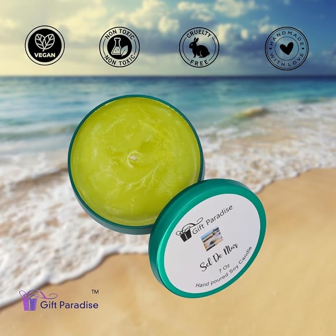 Sel de Mar Scented Candle Hand-Poured Soy Wax Candle with Fresh Ocean Breeze & Sea Salt Fragrance Long-Lasting, Eco-Friendly, Natural Vegan Candle for Relaxation and Home Décor, Sea Salt Breeze