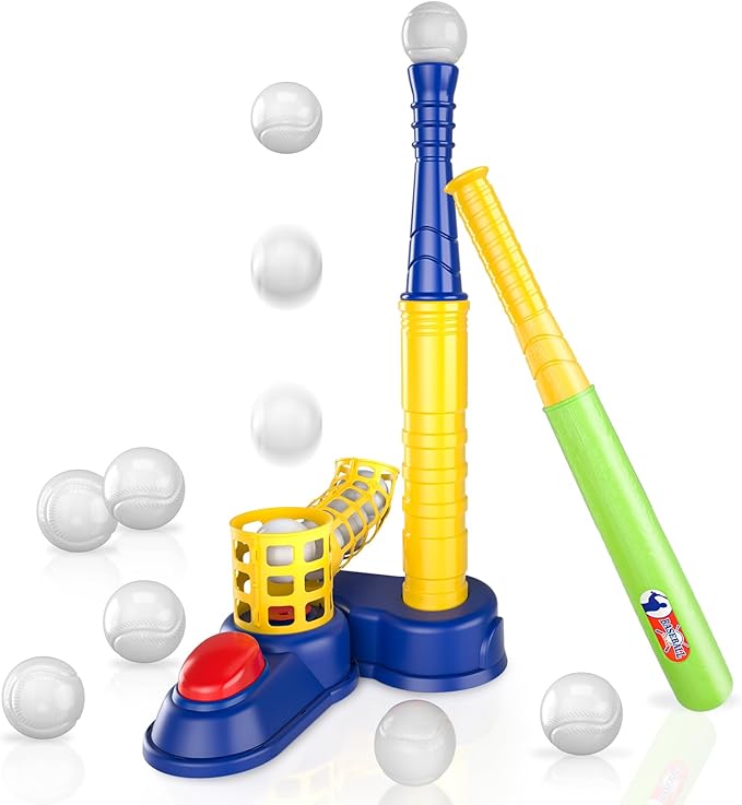 Bennol T Ball Set Toys for Kids 3-5 5-8, Kids Baseball Tee for Boys Toddlers, Auto Ball Launcher, Indoor Outdoor Outside Sports Tee Ball Set Toys Gifts for 3 4 5 6 Year Old Boys Toddler Kids
