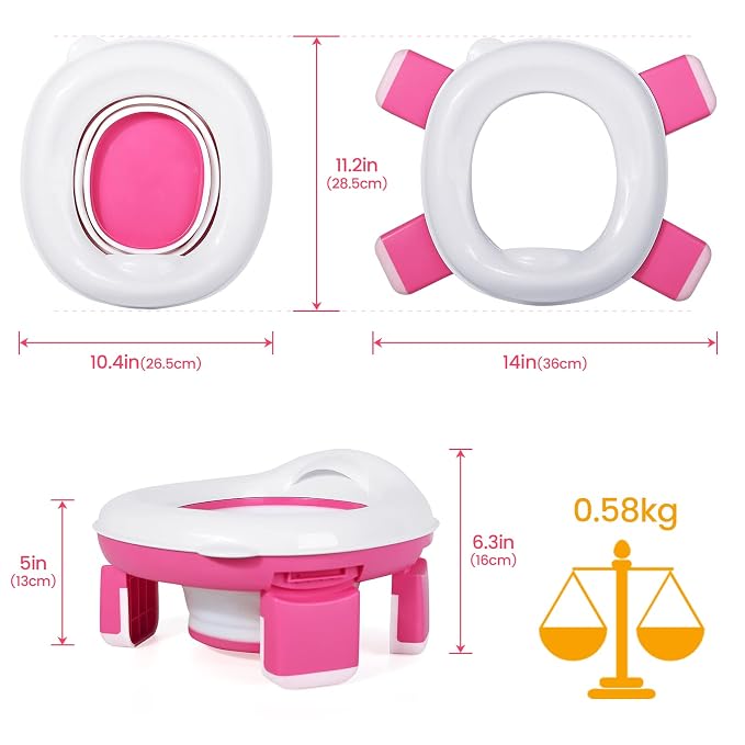 Orzbow Portable Potty Training Toilet, Travel Potty Seat for Toddler Boys Girls with Splash Guard, Potty Training Essentials, Foldable, Includes Free Travel Bag and 40 Liners, Indoor/Outdoor Use, Pink