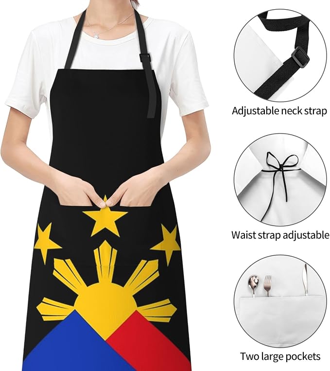 Cute Flag Kitchen Cooking Aprons for Women Men Adjustable Patriotic Flag Apron with 2 Pockets for Home Kitchen Garden