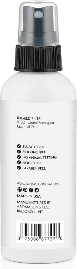 Aromasong Eucalyptus Shower Spray Aromatherapy – 100% Natural Eucalyptus Essential Oil Mist for Shower – Made in USA – Sinus Relief & Spa-Like Steam, 4 fl oz