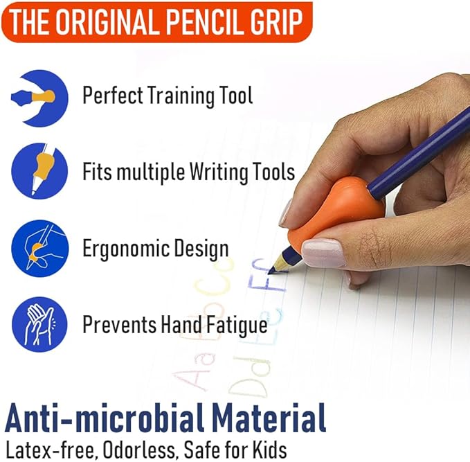 The Pencil Grip Original Pencil Grippers 6 Pcs, Improves Kids Handwriting, Ergonomic Pen Holder for Righties & Lefties, Ideal for Kids, Toddlers, Adults, Writing Tool with Finger Cushion