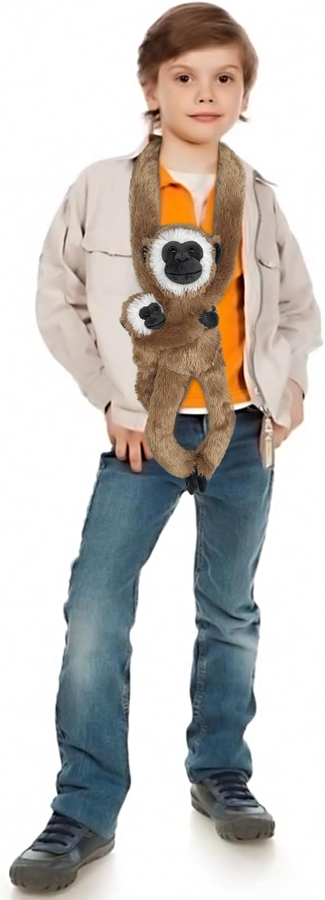 2pcs Monkey Hanging Stuffed Animal Mother with Baby Hangs Plush Toys, Hooks and Stuffed Animals with Rings for Kids 4-8, Gifts for Boys and Girls (Brown