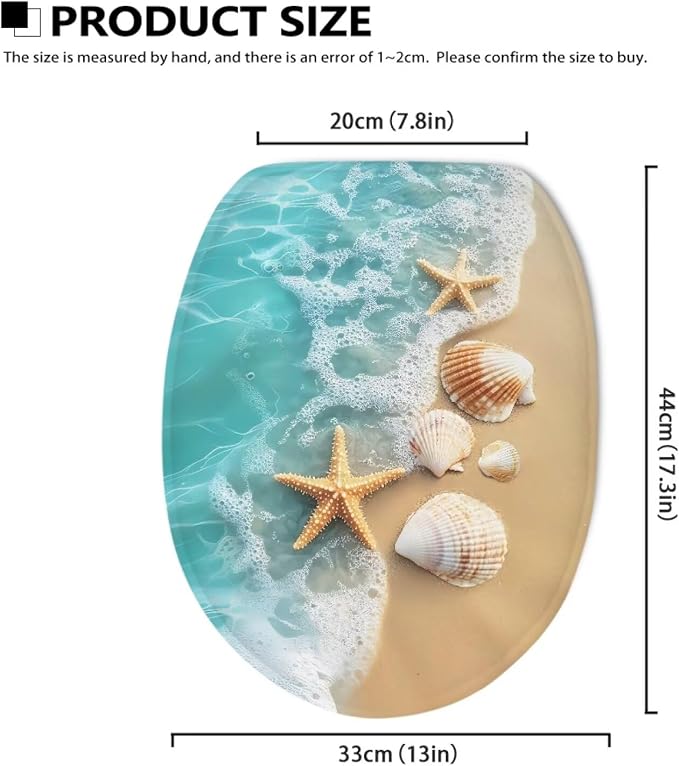 Starfish Toilet Seat Lid Covers for Bathroom Shell Toilet Bowl Cover Lid with Elastic Universal Fit Elongated Oval Round Lid Bottom Soft Bathroom Replacement Easy to Clean