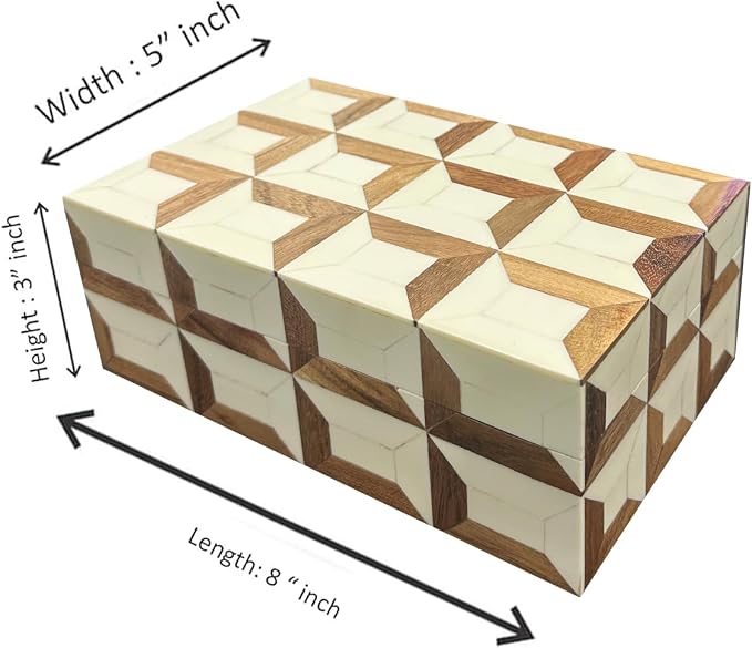 Perilla Home Home Decor Decorative Storage Wooden Box Small Organizer Stash Card Craft Treasure Tool Memory Trinket Keepsake Jewelry Box for Men and Women, Gifts For All, Brown and Off White (Felix)