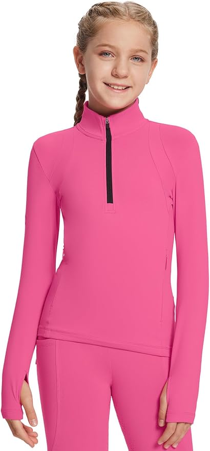 baleaf Girls Long Sleeve Shirts Fleece Jacket Fall Half Zip Pullover Kids Sweatshirts Athletic Thermal Coat
