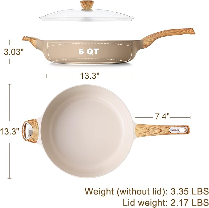 SENSARTE Ceramic Nonstick Frying Pan Skillet with Lid, 13.3 Inch Large Deep Frying Pan, 6 QT Saute Pan, Induction Pan, Healthy Non Toxic Cooking Pan with Helper Handle, PFOA PFAS PTFE Free