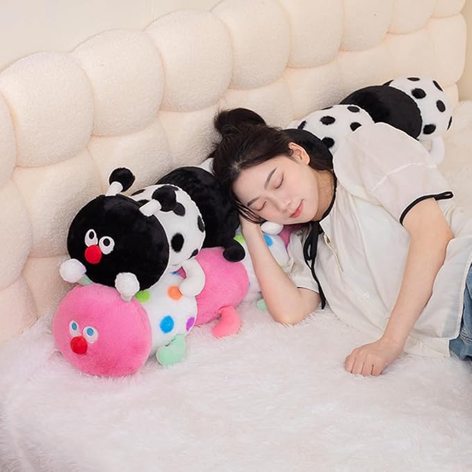 ELAINREN Pink Caterpillar with Polka Dots Plush Long Pillow Ultra-Soft Rainbow Caterpillar Stuffed Insect Toy Cuddly Colorful Worm Plushie Gifts/35.4''