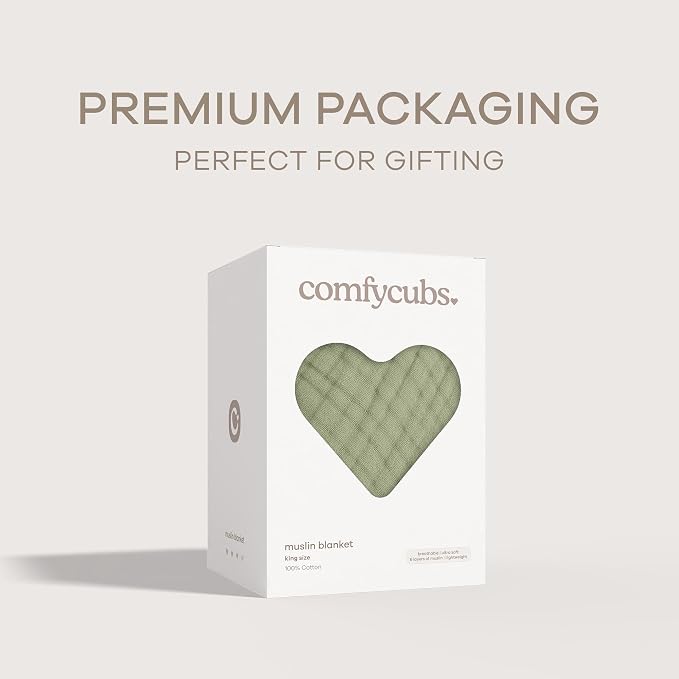 Comfy Cubs Adult Muslin Blanket 108x90” King Swaddle Blankets, Sage | 6 Layer Soft, Breathable & Lightweight Muslin Adult Blanket - Machine Washable & Designed in the US Bedding for All Seasons