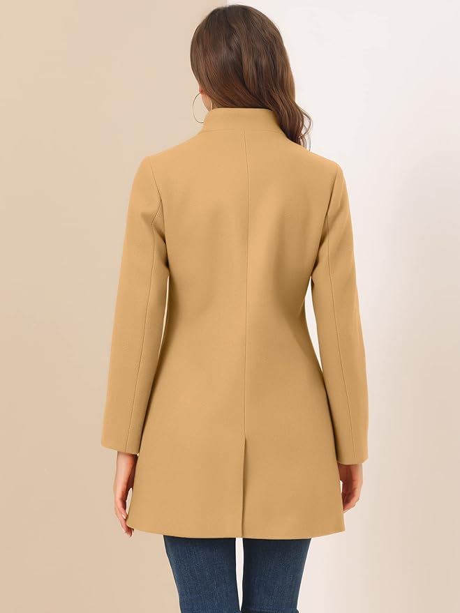 Allegra K Women's Winter Overcoat Mid-Long Stand Collar Single Breasted Coat Outerwear