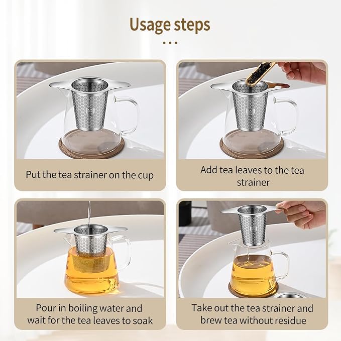 2Pack Tea Infuser Strainers, 316 Stainless Steel Loose Leaf Tea Strainer Stepper with Double Handles, Extra Fine Mesh Ball Infusers, Diffuser Holder Filter for Mugs
