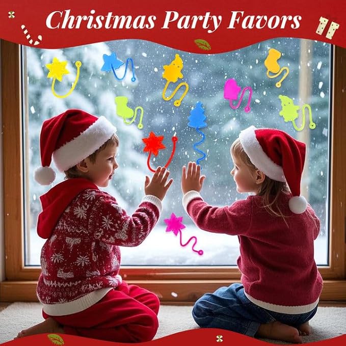 24PCS Christmas Stretchy Sticky Hands Toys for Kids, Rubbery Sticky Goodie Bag Stuffers Toys for Christmas Party Supplies, Colorful Sticky for Boys Girls Classroom Prizes